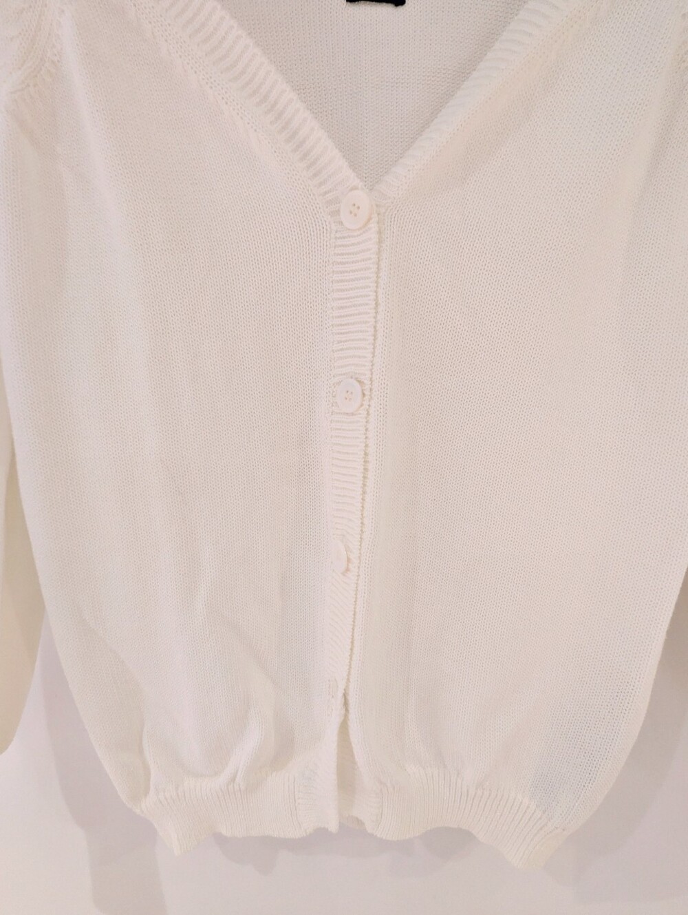 Massimo Dutti Off Shoulder V Neck Cardigan Off White Knit Button-Front Sweater - Picture 4 of 6